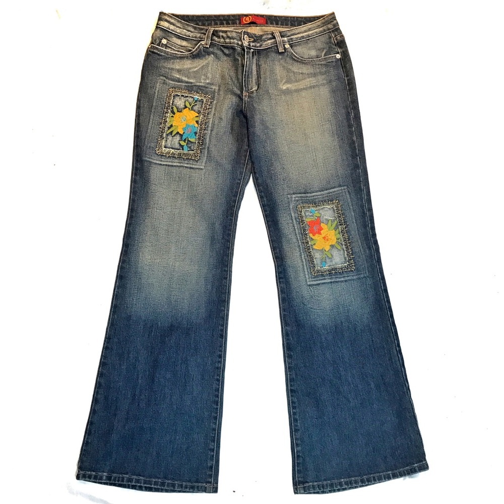 Embroidered Floral Boho Bell Bottoms Jeans 33 - XL